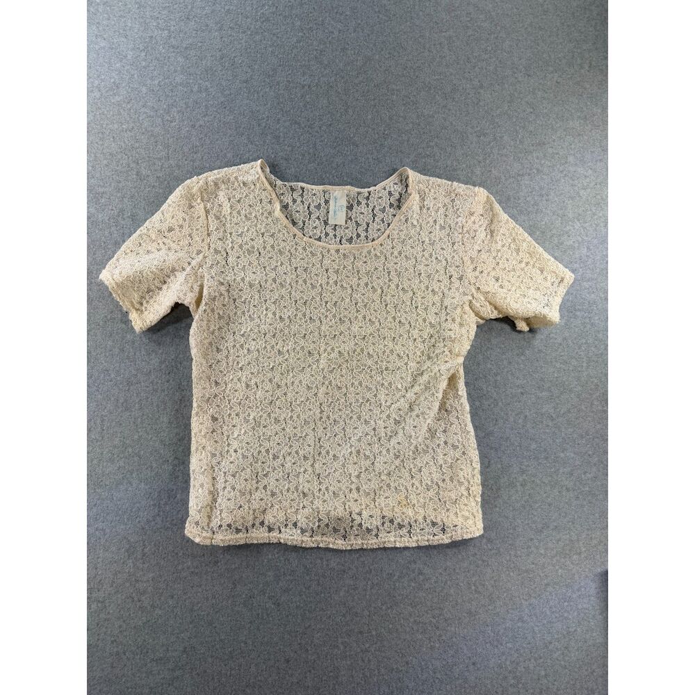 Vintage Undercover Wear Ivory Sheer Lace Short Sleeve Blouse Large